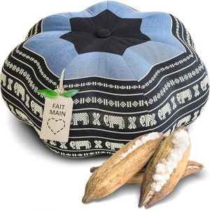 livasia coussin de m&eacute;ditation &eacute;toile grande taille - &Oslash; 40x20cm Coussin de yoga kapok, Pouf, Coussin de sol yoga zen m&eacute;ditation, Coussin zafu jardin balcon, Coussin d&rsquo;assise fait main (Bleu/&Eacute;l&eacute;phants) (livasia, neuf)