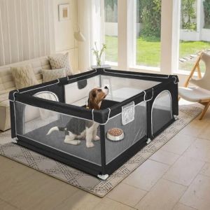 Parc pour Chiots Ou Petits Chiens, Clôture Solide en Tissu épais Et Filet en Nylon Haute Résistance,Parc à Chiots avec Porte, Lavable en Machine, Intérieur/extérieur,120 * 160 * 66cm-Noir (Hechheu, neuf)