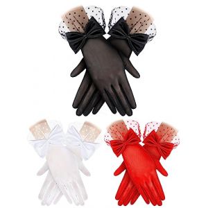 Geyoga 3 Paires Gants Dentelle N&oelig;ud Femme Gants F&ecirc;te Th&eacute; Gothiques Mariage Soie Halloween(BlaBlanc, Noir, Rougec,N&oelig;ud Papillon) (Choiceceen, neuf)