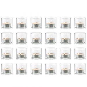 NUPTIO Verre Photophore Bougeoir Porte: 24 Pi&egrave;ces Bougeoir Chauffe Plat Contenant pour Bougie Transparent Flottante Centre de Table Deco Noel Mariage 4.6cm L x 4cm H (BeautyTime24, neuf)