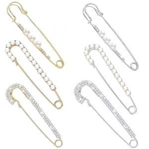 KHDULQ 6 Pièces Broche Femme, Perle Artificielle Epingle, éPingle à Nourrice, Strass Artificiels Broche Vetement, Broche Fixe Anti Exposition, pour Femmes Filles VêTements DéCoration (XINDONGLI, neuf)