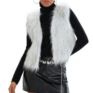 Caziffer Gilet Femme sans Manche en Faux Fur Cardigan Femme Chaud Col V Manteau sans Manche &agrave; Couleur Unie pour Femmes D&eacute;contract&eacute; Streetwear (Gris Clair, XL) (baixia, neuf)