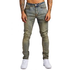 Oanviso Homme Jean Trou&eacute; Mode Skinny Slim Fit Pantalon Denim Styles D&eacute;chir&eacute; Sport Trousers avec Fermeture &Eacute;clair Casual Pants Trekking Outdoor Cargo Vintage A Giallo Bleu S (Osheoiso Inc., neuf)