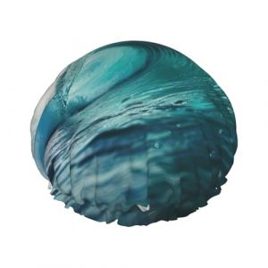 Casquette de douche imperméable avec impression de surf de vague verte océan grande taille pour femmes et hommes Chapeau souple léger réutilisable (HuashanTrading, neuf)