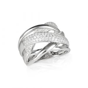 Diamond Treats Bague Large Croisée pour Femme et Jeune Fille en Argent Sterling 925, Grosse Bague Femme en Argent 925 sertie de Petites Pierres en Zircons, Bague Argent 925 Femme Taille 60 (Anakao, neuf)