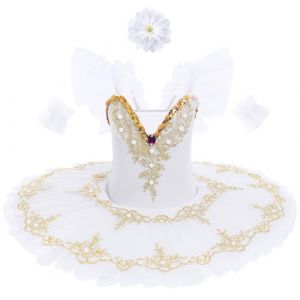 IDOPIP Robe Ballet Enfant: Tutu Danse Classique Fille Justaucorps Danse Fille Ballerine Costumes Paillettes Broderie sans Manches Plateau Tutu - Spectacle De Ballet Danse Blanc 100 (BXH, neuf)