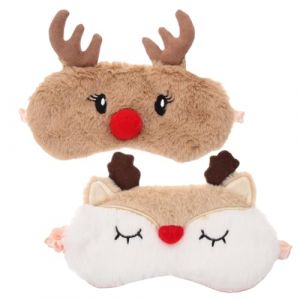Healeved 2 Pi&egrave;ces Masque de Sommeil de No&euml;l Masque de Nuit Enfant Bandeau Yeux Sommeil Occultant Peluche de No&euml;l Cache Yeux de Voyage, pour Enfant Adulte Dormir Sieste (Accompany JY, neuf)