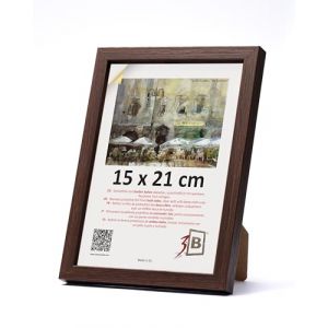 3-B Cadre de l'image MEGA - Foncé Brun (Noyer avec grain de bois optique) - 15x21 cm (A5) - cadre photo en bois avec verre acrylique (Waldorff GmbH, neuf)