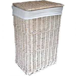 Arthur Cameron Panier à linge rectangulaire en osier avec couvercle et doublure amovible en coton lavable – Panier à linge, panier à linge avec couvercle (taille L, blanc lavé) (Arthur Cameron, neuf)