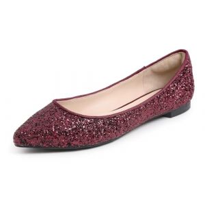 Feversole Women's Macaroon Shiny Memory Foam Cushion Patent Ballet Flat,M&eacute;moire color&eacute; Macaron Coussin en Mousse de Femmes Ballerine de Brillant Paillette Plat Bourgogne Taille 41 (Tiptoe London, neuf)