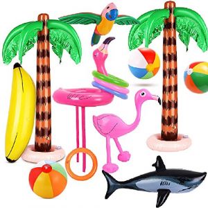 Evance 14 Pack Gonflables Jouets Flamingo Jouets Gonflable Banane Balles De Plage Volant Perroquet Requin & Flamant Gonflable Jeu De Tir pour Beach Party Hawaii Luau Fête Décorations (14 PCS) (YYa-EU, neuf)