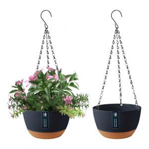EACHPT 2 Pièces Pots de fleurs à Suspendre, Pot de fleurs Suspendu à Arrosage Automatique,pots de fleurs Suspendus pour lextérieur avec trous de Drainage et Soucoupe Amovible pour Plafond Balcon Φ21CM (XsyAy, neuf)