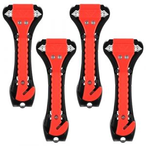 AIOUHMYM 4 Pcs Marteau de S&eacute;curit&eacute; pour Voiture, 2 en 1 Brise Vitre Coupe Ceinture, Casse Vitre Voiture et Coupe Ceinture, Outil de Marteau de Voiture d'urgence avec Coupe-Ceinture de S&eacute;curit&eacute; (HuiZhuMaoYi, neuf)