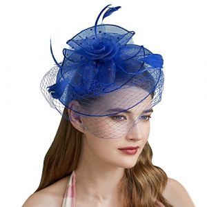 Chapeaux bibi pour femme, chapeau à fleurs pour femme, chapeau pour thé, cocktail, mariage, église, bandeau pour homme (bleu, taille unique) (WUDATI, neuf)