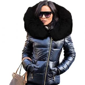 DGKaxiyaHM Doudoune Courte avec Capuche en Fourrure pour Femme Manteau d'hiver Chaud en Coton Polaire à GlissièRe Manteau éPais éPais De Grande Taille (Le Noir1,4XL) (DGKaxiyaHM, neuf)