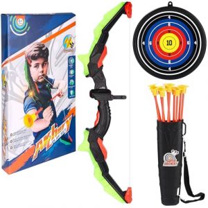 Arc et fl&egrave;che pour Enfants, Jeu de Jouet &agrave; LED, 10 fl&egrave;ches avec ventouses, Objectif et charcon, Jouet d'entra&icirc;nement int&eacute;rieur et ext&eacute;rieur pour gar&ccedil;ons et Filles (Vert) (GIRGIS KIROLOS, neuf)