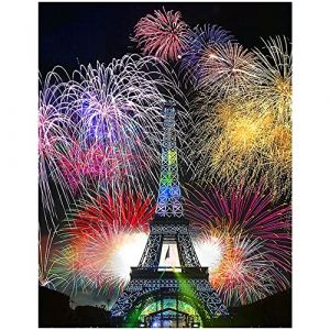 Peinture diamant Carr&eacute; Carre 40x50 cm 5D DIY Square Diamond Painting Tour Eiffel Painting Diamant Paris Adultes Canevas et Broderie Diamant Grand Format Tableau Strass Diamant Paysage Feux d'artifice (BEIMIN, neuf)