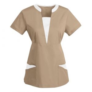 AEGJEGVD Tunique Médicale Femme Soldes Blouse Medicale Femmes Col en V Banche Manche Courte Uniforme de Travail Blouses Infirmiere Femme Professionnelle Uniforme D'Infirmière Pas Cher (⭐⭐⭐⭐⭐AEGJEGVD(5-15 jours Arrivé), neuf)