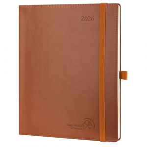 POPRUN Agenda 2026 Semainier 26,5 x 21,5 cm - Couverture Souple en PU Cuir, Vertical Planner, D'Jan 2026 à Déc 2026-12 Mois, Avec signet à 2 rubans, Papier 100 g/m², Marron (Time Works Wonders, neuf)