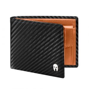 SPARTANO Portefeuille Homme avec Blocage RFID, 11 Emplacements pour Cartes de Crédit, Porte-Monnaie, 2 Compartiments pour Billets, 3 Poches Intérieures - ZEUS (Carbone/Orange) (SPARTANO, neuf)