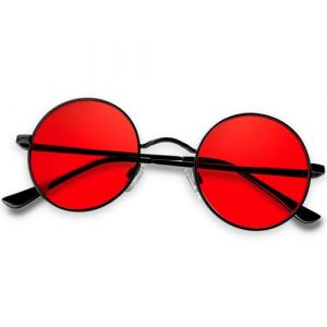 KANASTAL Lunettes de Soleil Ronde Homme et Femme R&eacute;tro Classique Hippie Lunette de Soleil Steampunk Rouge UV400 (kanastal, neuf)