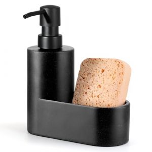 Shinowa Distributeur de Savon de Vaisselle avec Support d'Éponge, Pompe Distributrice de Savon Rechargeable, 2-en-1 Distributeur de Comptoir pour l'Évier de Cuisine, Salle de Bain, Gravier Noir (Buyjoyful, neuf)