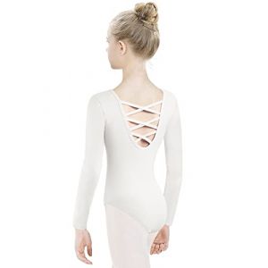 tanzdunsje Fille Justaucorps de Gymnastique Justaucorps de Ballet-Manche Longue Justaucorps de Danse pour Filles Femmes Taille 100-170,Blanc 150 (eledance, neuf)
