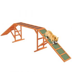 PawHut Passerelle d'agilit&eacute; pour chiens &Eacute;quipement d'agilit&eacute; pour chiens avec barre de s&eacute;curit&eacute;, surface antid&eacute;rapante Appareil d'agilit&eacute; pour jardin, 325 x 55 x 69 cm, Orange (AOSOM-DE, neuf)