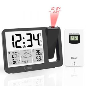 Uzoli EM3539E R&eacute;veil &agrave; Projection au Plafond avec Station m&eacute;t&eacute;o, Horloge Radio-pilot&eacute;, Projecteur Rotatif 180&deg;, Temp&eacute;rature, Humidit&eacute;, Pr&eacute;visions m&eacute;t&eacute;o, Niveaux de Confort, 1 capteur ext&eacute;rieur (uzoli-fr, neuf)