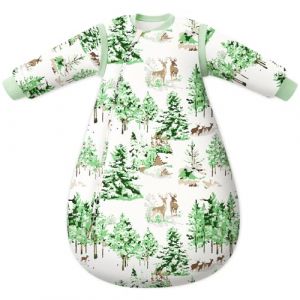 Unnivoll Sac de couchage b&eacute;b&eacute; hiver 3,5 Tog 18-36 mois coton pour nouveau-n&eacute;s avec manches amovibles Sac de couchage d'hiver en coton pour b&eacute;b&eacute;, chaud et doux, 90 cm Pin Vert (Unnivoll EU, neuf)