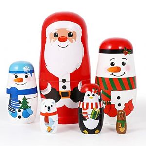 Ciieeo 6 Pi&egrave;ces Poup&eacute;es Matryoshka Russes De No&euml;l Poup&eacute;es Gigognes Bonhommes De Neige Poup&eacute;es Russes en Bois Faites &Agrave; La Main pour Enfants Anniversaire De No&euml;l (Nelson Xia, neuf)