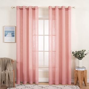 MIULEE Lot de 2 Rideaux Voilages de Fenêtre Lin Imitation Transparents Décorative à Oeillet Voile de Fenêtre Draperie Intérieur Elegant Vintage pour Chmabre Salon Bureau 140x160cm(L X H) Rose (MIULEE HOME, neuf)