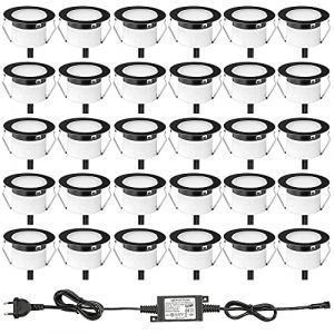 INDARUN Lampe au Sol Spot Encastrable 1W Blanc Chaud étanche IP67 Ø45mm - éclairage pour terrasse, patio, chemin, mur, jardin, décoration, intérieur et extérieur (30 pièces) (ANWE-EU, neuf)