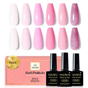 YSUVIN Vernis Semi Permanent, 6 Couleurs Pâle Romantique Rose Pastel Rose Brillante Vernis à Ongles Soak Off UV/LED Nail Art Salon French Manucure Kit, 8ml (AnYue Store, neuf)