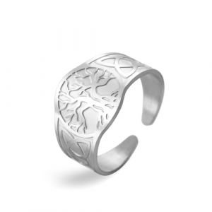 Dreamtimes Yggdrasil Arbre de Vie Bague Homme Femme Bague Vintage Réglable Anneau En Acier Inoxydable Viking Noeud Celtique (Argent) (jinxin-jewelry, neuf)