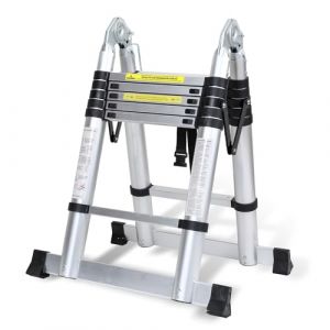 Échelle télescopique pliable en aluminium Jopassy 3,8 m - Échelle extensible - Antidérapante - Échelle multifonction en aluminium - Échelle télescopique - Charge maximale : 150 kg (FINLOVERN, neuf)