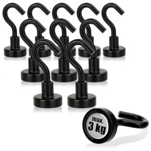 com-four&reg; 10x Crochets magn&eacute;tiques en n&eacute;odyme 3 kg - Aimant d'atelier Puissant avec Crochet 38 x 15 mm - pour Cuisine, Salle de Bain, Garage ou Bureau - pat&egrave;re avec Aimant en n&eacute;odyme (COM-FOUR  Vertriebs GmbH, neuf)