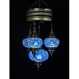 Suspension - Bleu - Verre - Mosa&iuml;que - Lampe turque - Lampe orientale - Lustre - 4 ampoules (De Max, neuf)