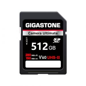 GIGASTONE UHS-II V60 512 Go Carte SD, Camera Ultimate, Vitesse jusqu'à 280/150 Mo/s, U3 SDXC 4K Ultra HD UHD Video pour DSLR Canon, Nikon, Sony, Pentax, Kodak, Panasonic, avec 1 Mini étui (Gigastone Pro, neuf)