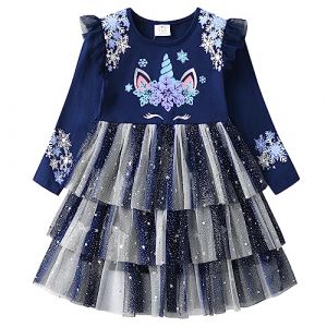 DXTON Filles Robes Licorne Robe Enfants V&ecirc;tements Robe &Agrave; Manches Longues Tulle Princesse Robe d'hiver BleuLh2119 8T (Dxton, neuf)
