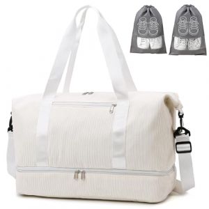 IBALULU Sac de Sport Sac de Voyage Femme, Sac Week-End de 35L avec 2 Sac Chaussures Voyage, Compartiment &agrave; Chaussures & Compartiment Humide (Beige) (IBALULU FR, neuf)