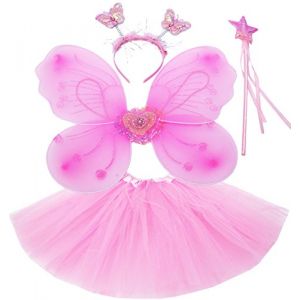 Fun Play TOWO Deguisement de Clochette fée Papillon - Ailes, Baguette, Serre-tête et Tutu - Déguisement Papillon pour Enfants 3-8 Ans - Couleur Rose (Toys of Wood Oxford, neuf)