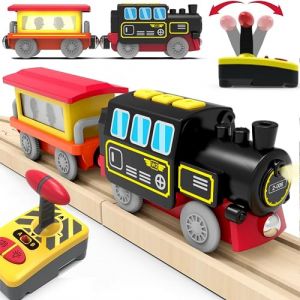 TOPLIVING Train motorisé pour rails en bois, train télécommandé avec connexion magnétique, train de locomotive à piles pour tout-petits, compatible avec Thomas, Brio, Chuggington (TOPLIVING Direct, neuf)