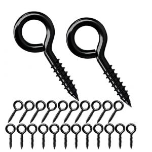 Qrity 20 Pièces Vis à Oeillet 20mm, Vis à Bague Auto - Taraudeuse, Oeillets Ronds, Vis à Crochet en Métal, Pour la Décoration Intérieure et Extérieure, Noir (Qrity, neuf)