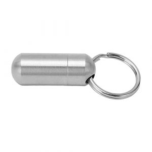 SPYMINNPOO Porte-clés Médicament Pilulier, Portable Médicament Bouteille en Acier Inoxydable Étanche Petite Capsule Cas Stockage Conteneur Camping De Montagne Protection D’Urgence (Cairhuir, neuf)