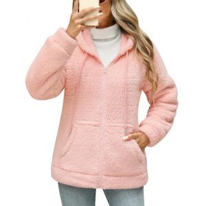 Yuson Girl Veste Polaire Femme Zipp&eacute; Chaud Teddy D&eacute;contract&eacute; Sweat a Capuche Sherpa Sweatshirt en Peluche &Eacute;paissir Outwear Cardigan Manteau Hiver Peluche Blouson avec Poches(Rose, S) (YusonGirl, neuf)