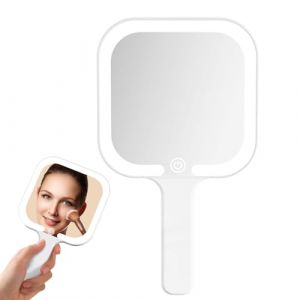 Miroir &agrave; Main avec Poign&eacute;e, Miroir de Maquillage Lumineux Portable, Interrupteur Tactile, 3 Couleurs Claires, pour la Coiffure, Le Maquillage, la Maison, Les Voyages (Carr&eacute;) (beadshuan, neuf)