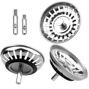 Bouchon d'&eacute;vier universel 80 mm - En acier inoxydable - Pour &eacute;vier de cuisine - 1 pi&egrave;ce (DJFENG-E, neuf)