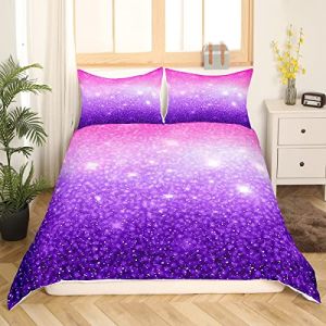 Homemissing Glitter Parure de Lit 140x200cm Sparkle Galaxiekle Starlight Gradient Design Housse de Couette Garçons Filles Rose Violet Parure Housse de Couette Bleu avec 1 taie d'oreiller 65x65cm (Bofanshangmao, neuf)