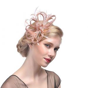 Bestvisse Chapeau bibi de mariage, chapeau bibi avec fleurs et plumes pour femmes et filles, voile de mariage (NXA-CYJ, neuf)
